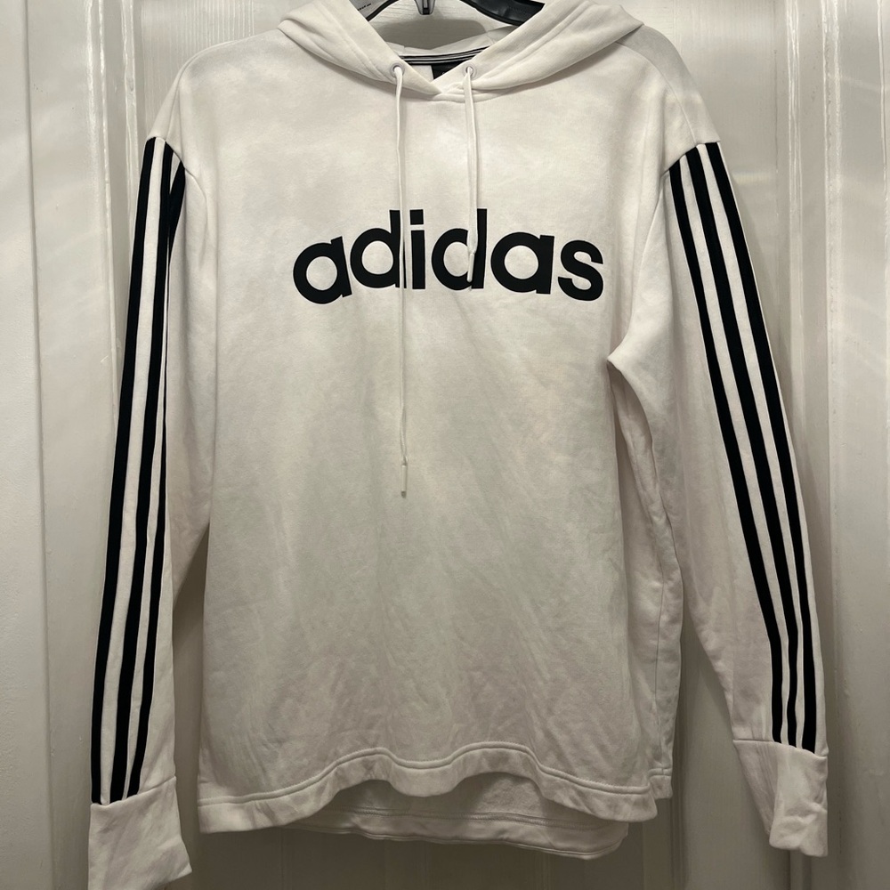 Adidas Women's White Hoodie with Black Stripes